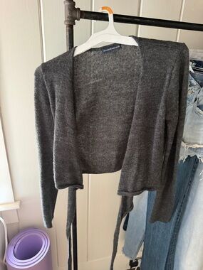 Brandy Melville Dark Gray Open-Front Tie-Waist Cardigan